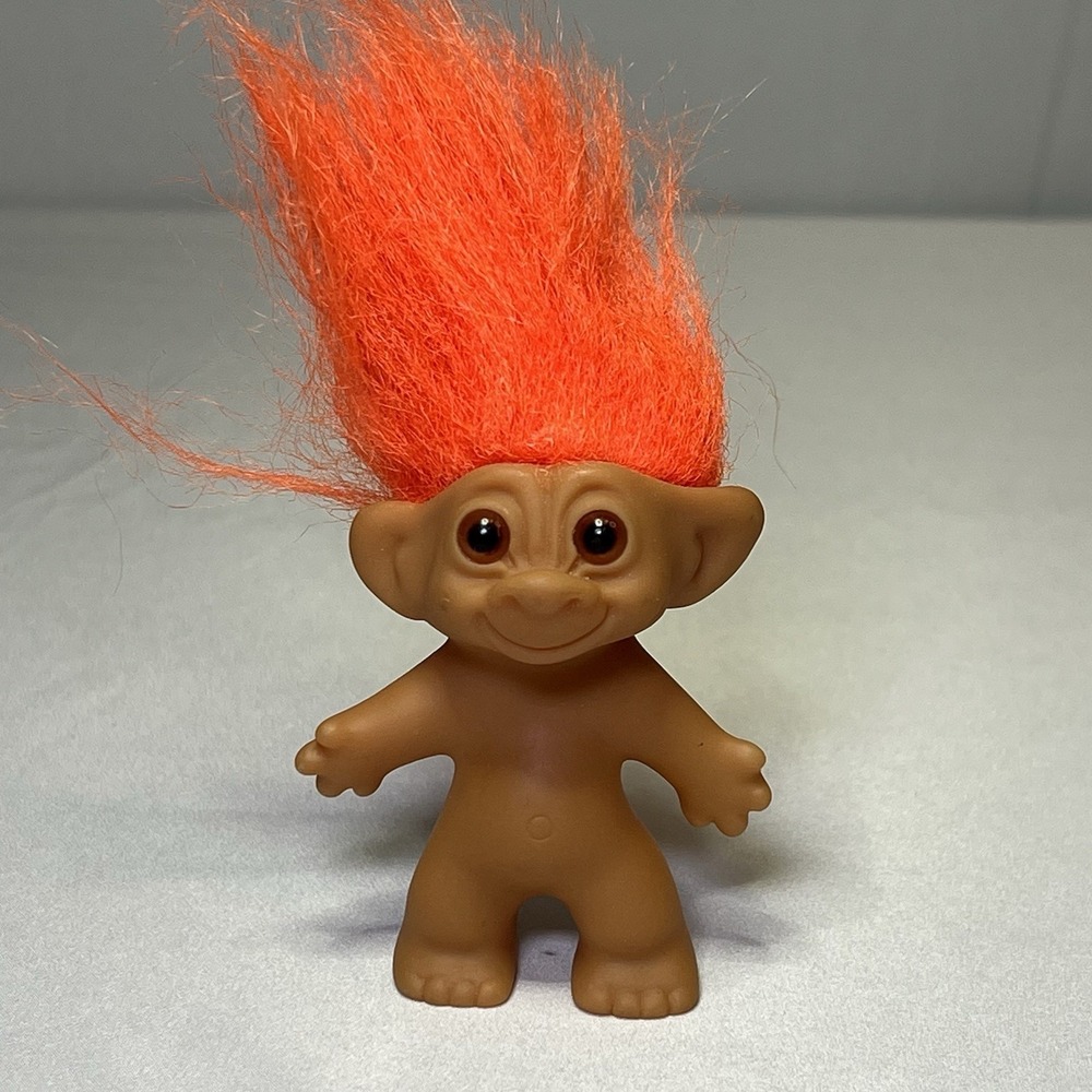 Vintage Uneeda Wishnik Troll‎ Doll Collectible Toy Bright Orange Hair Cute